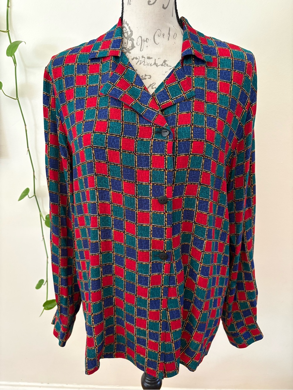 Talbots Red, Green & Blue Geometric Button-Down Shirt